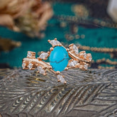Nature-Inspired Branch 6 prong Oval-Cut Turquoise Engagement Ring